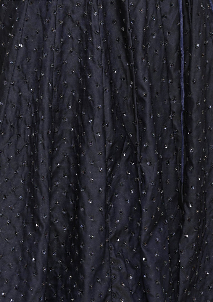 Navy Blue Sequinned Silk Designer Lehenga-Koskii