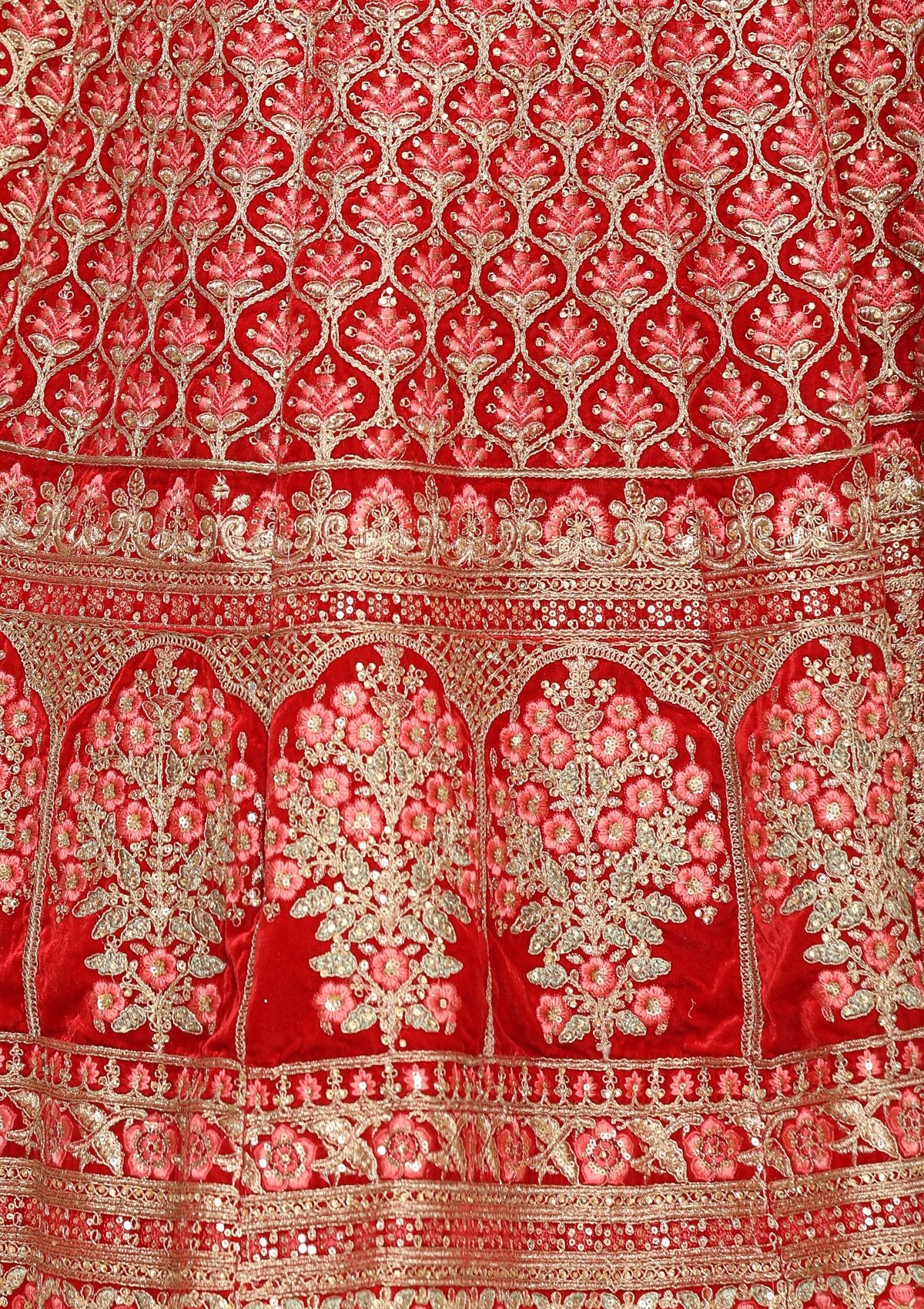 Red Micro Stone Work Silk Designer Lehenga-Koskii