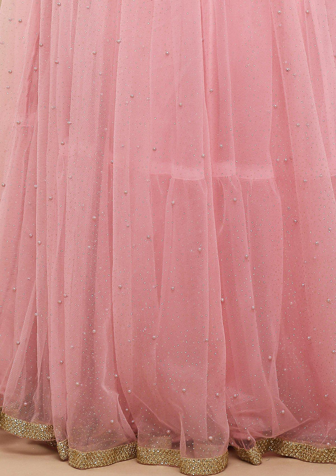 Pink Pearlwork Net Designer Lehenga-Koskii