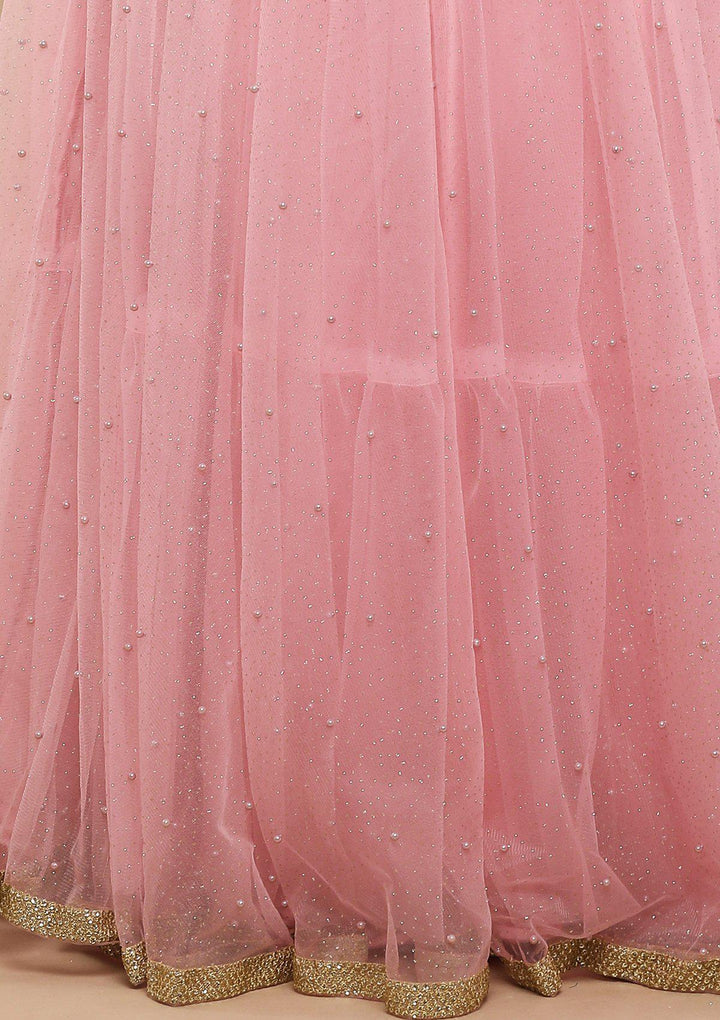 Pink Pearlwork Net Designer Lehenga-Koskii