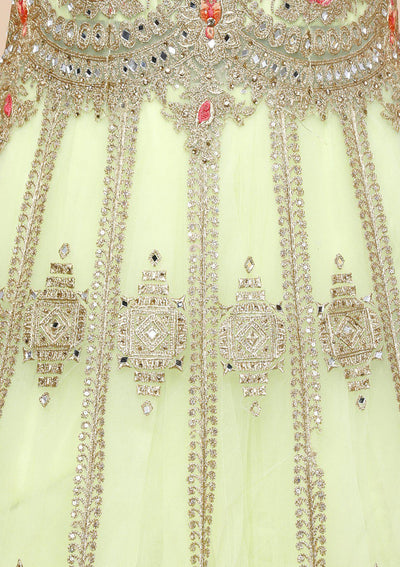 Green Floral Mirrorwork Net Designer Gown-Koskii