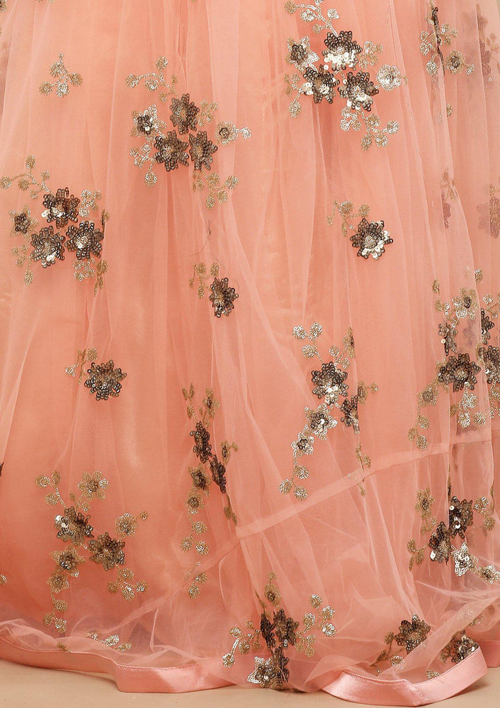 Peach Floral Net Designer Lehenga-Koskii