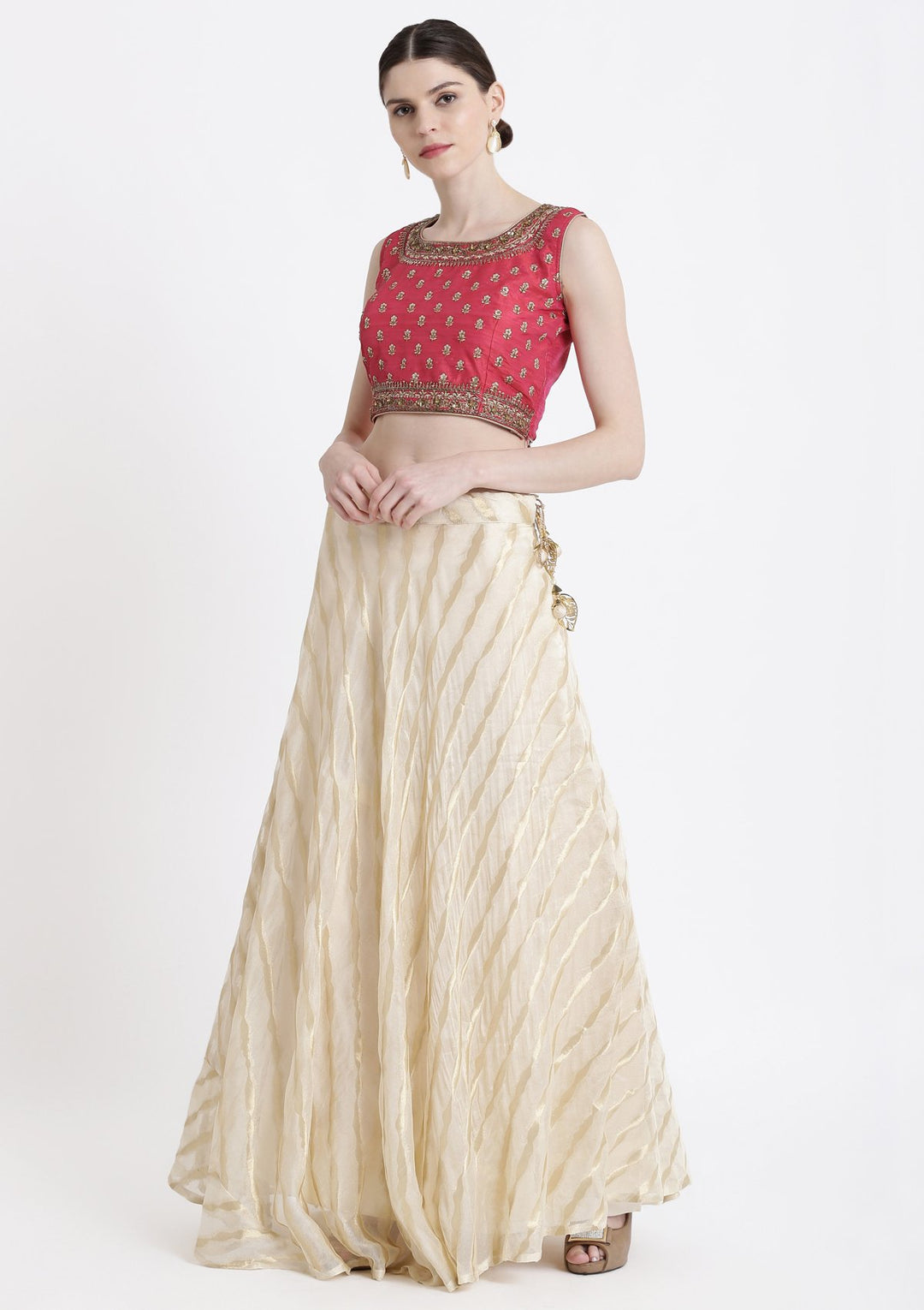 Cream Cutdana Net Designer Lehenga-Koskii