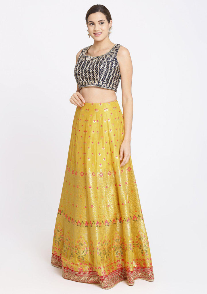Yellow Gotapatti Brocade Designer Lehenga-Koskii