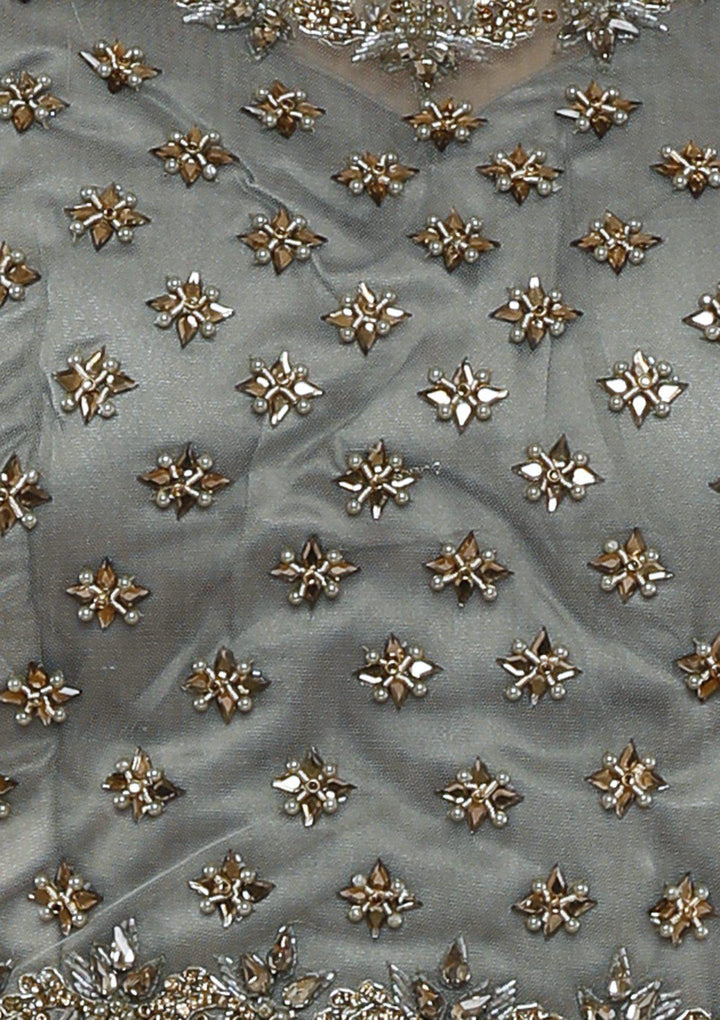 Grey Tissue Silk Net Designer Lehenga-Koskii
