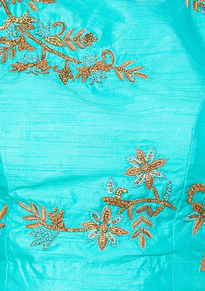Cyan Zariwork Net Designer Lehenga-Koskii