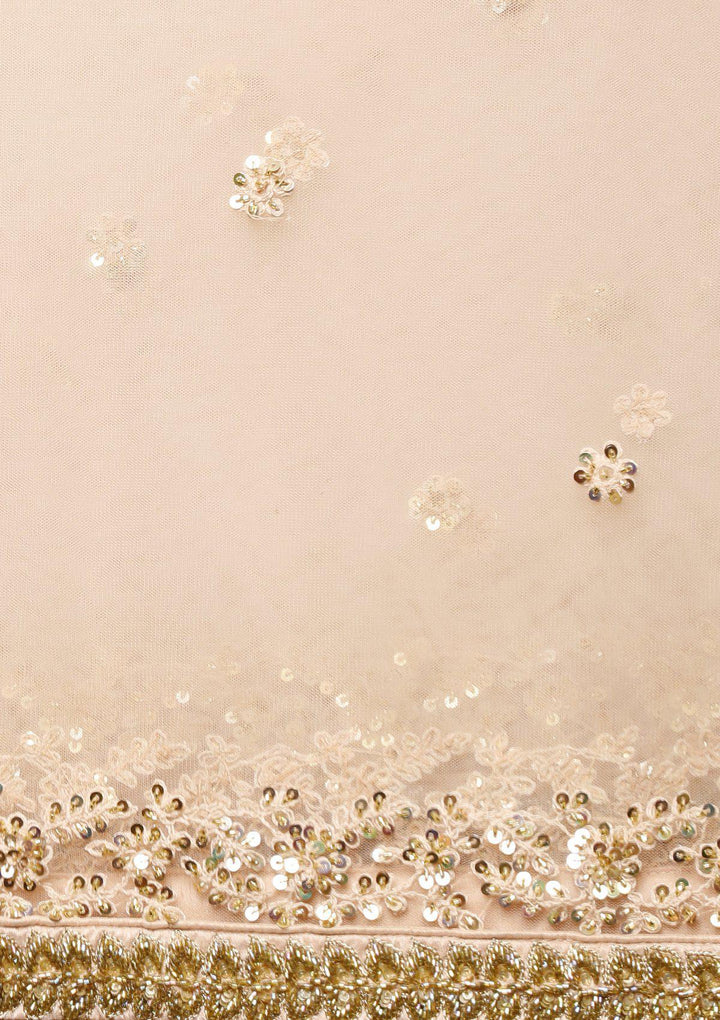 Peach Sequinned Net Designer Gown-Koskii