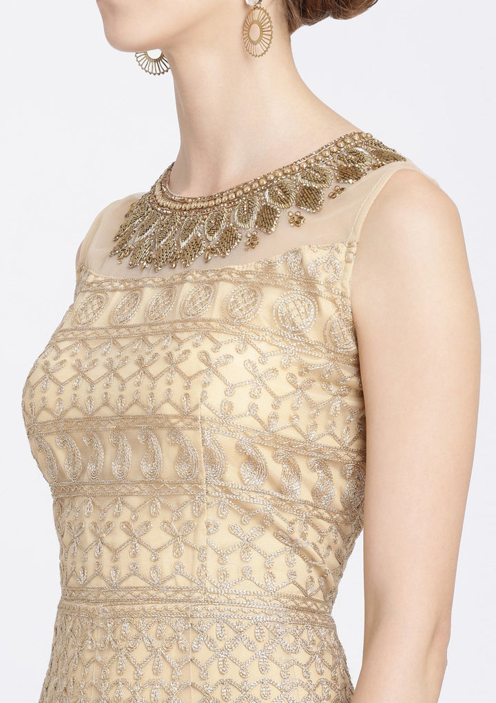 Gold Cutdana Net Designer Gown-Koskii