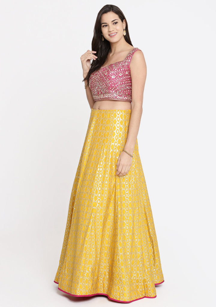 Yellow Gotapatti Raw Silk Designer Lehenga-Koskii