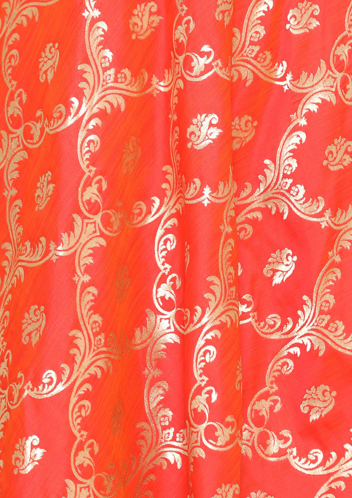 Orange Zari Work Silk Designer Gown-Koskii