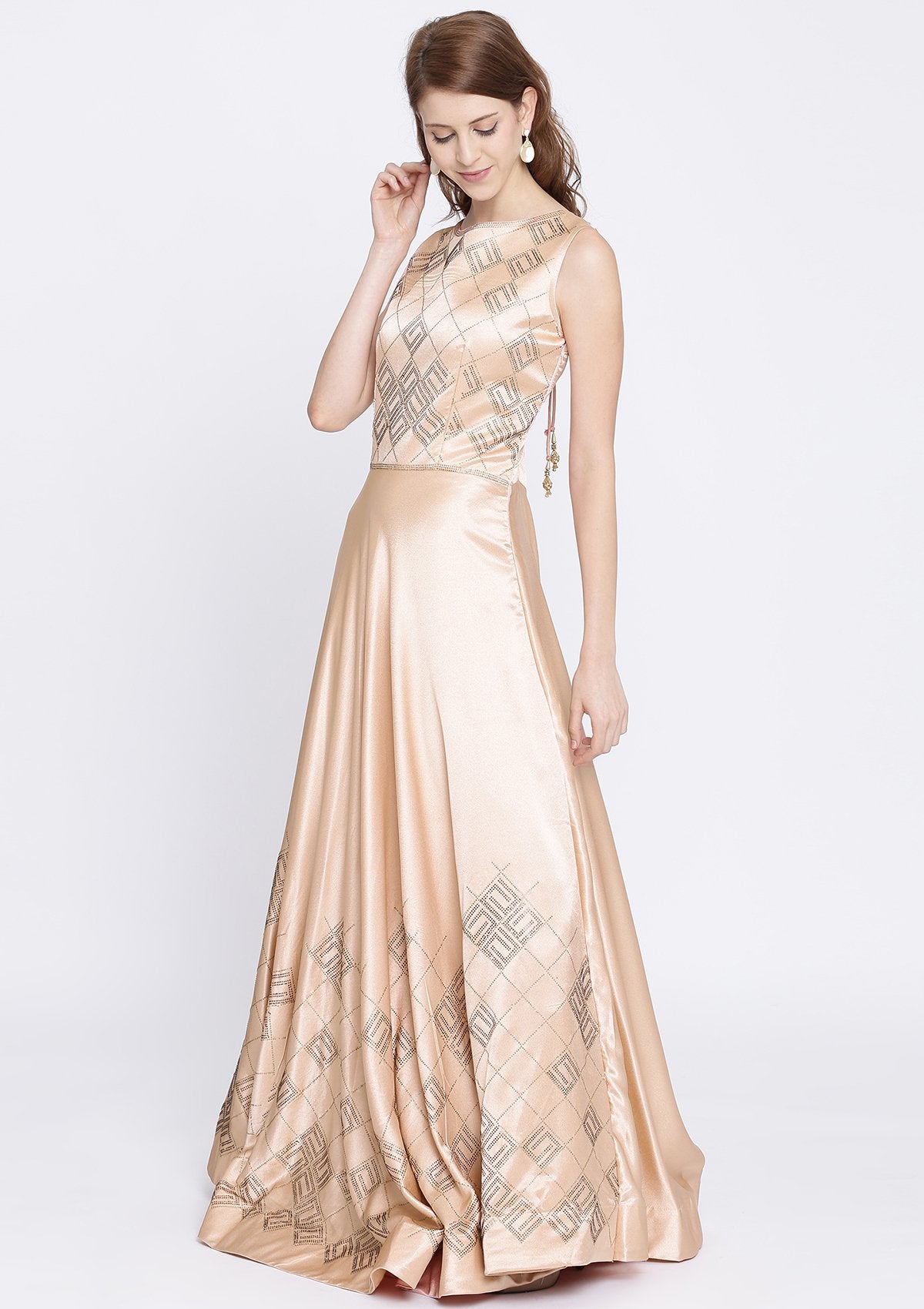 Pink Swarovski Taffeta Silk Designer Gown-Koskii