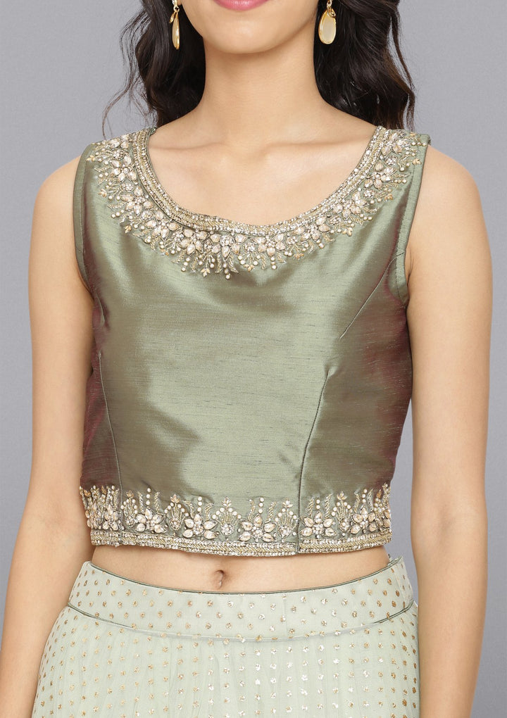 Pista Green Stonework Net Designer Lehenga-Koskii