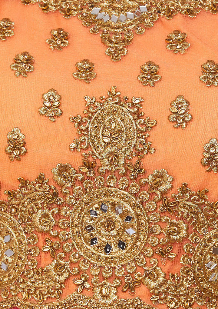 Koskii Zariwork Net PEACH Lehenga-Koskii