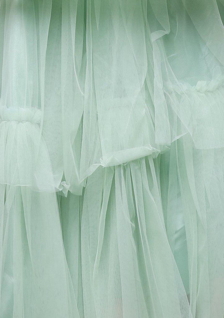 Sea Green Ruffled Net Designer Lehenga-Koskii