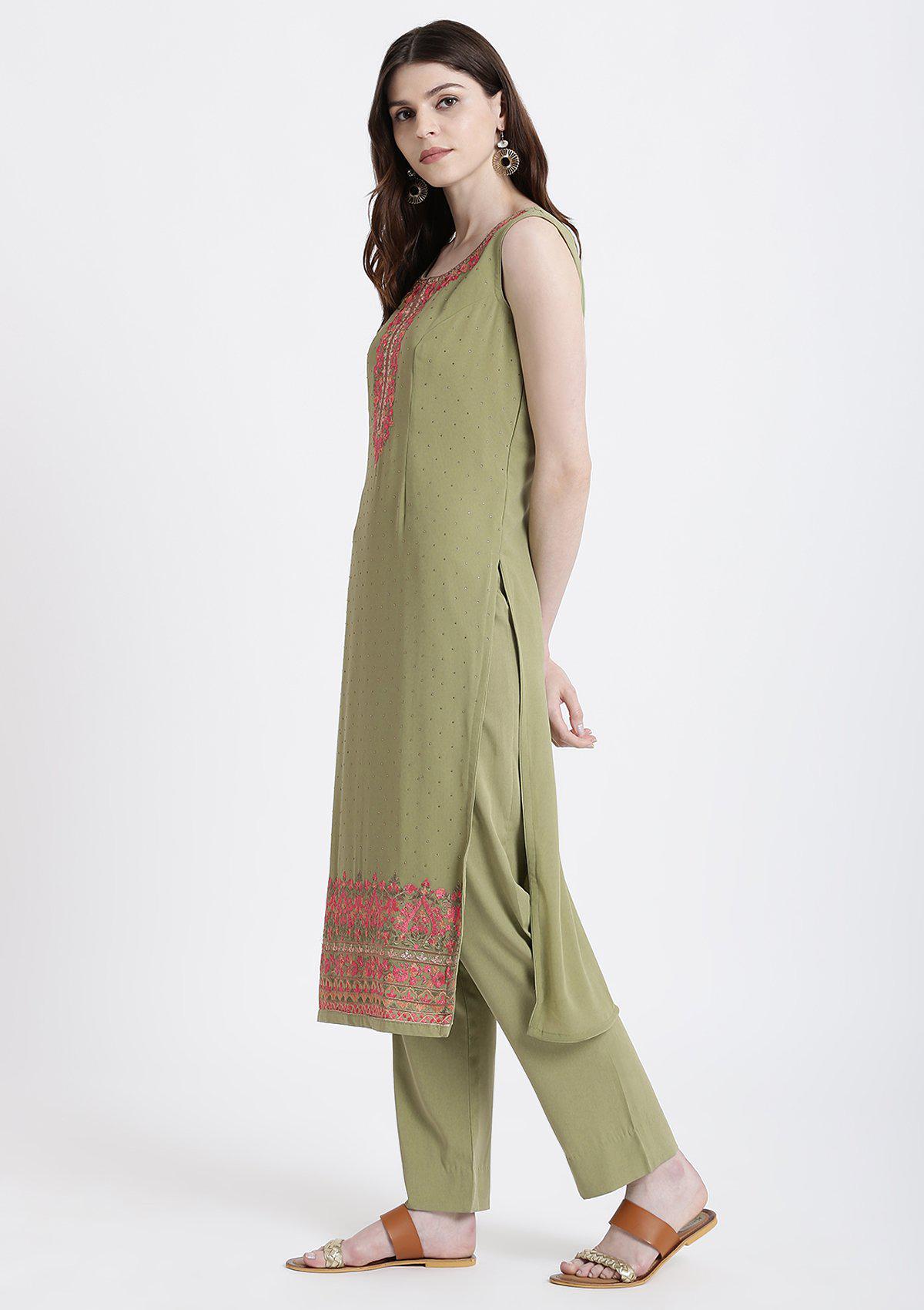 Pista Green Threadwork Georgette Designer Salwar Suit-Koskii
