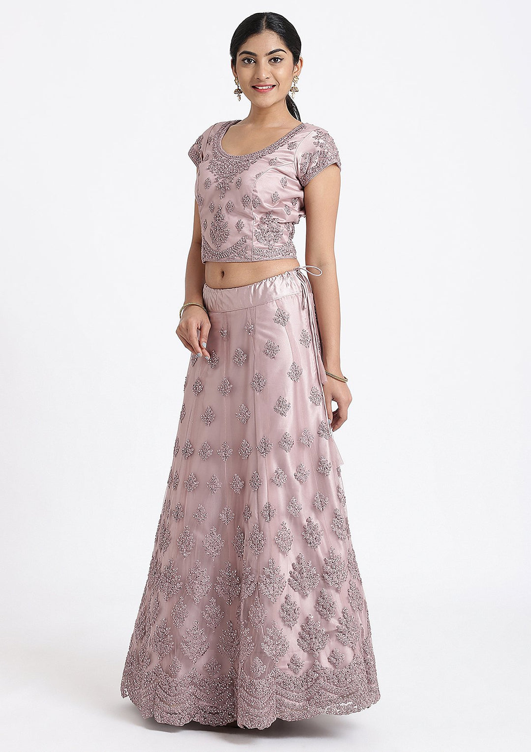 Mauve Thread Work Net Designer Lehenga-Koskii
