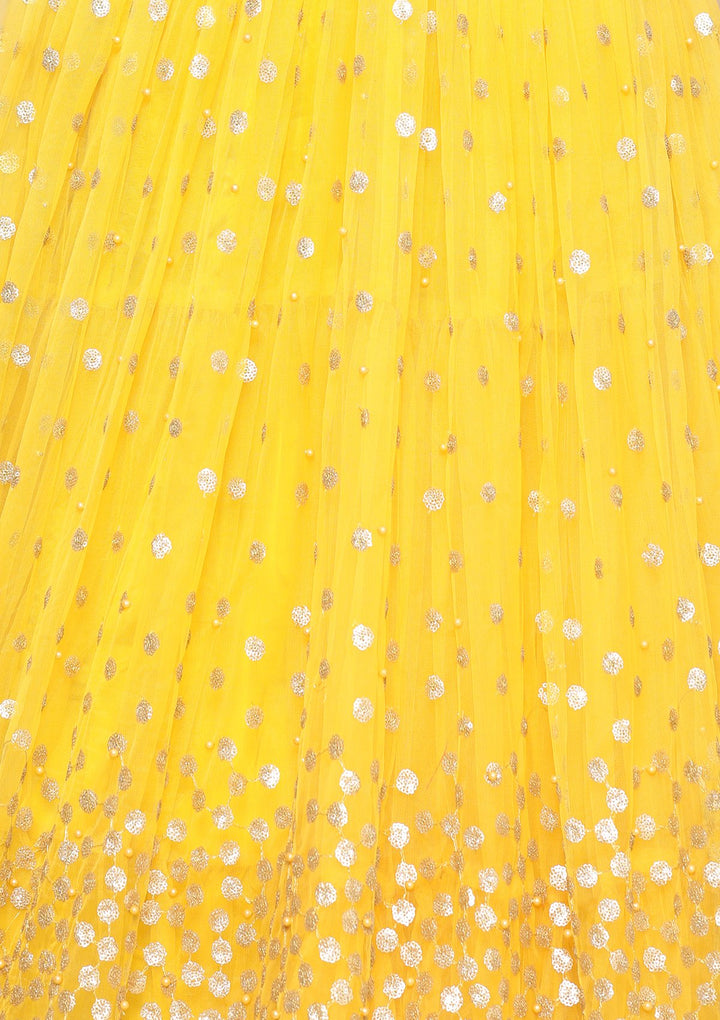 Yellow Zardozi Satin Designer Lehenga-Koskii