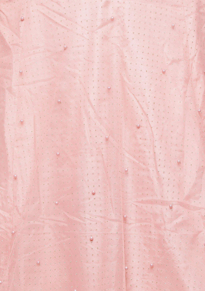 Coral Pink Pearl Silk Designer Lehenga-Koskii