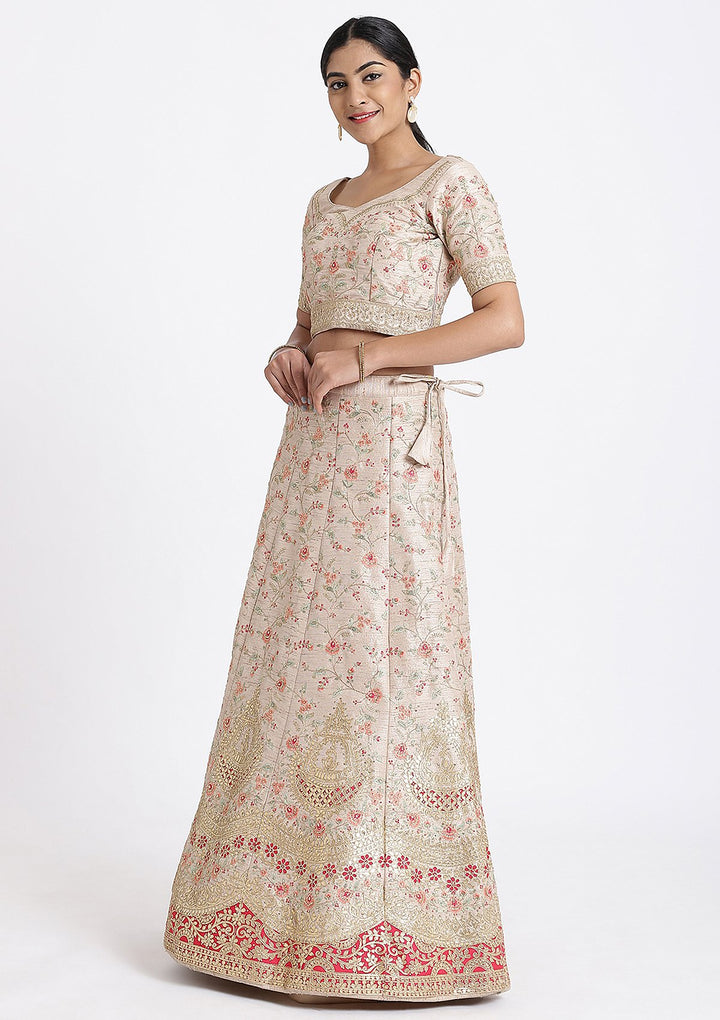 Cream Gota Patti Rawsilk Designer Lehenga-Koskii