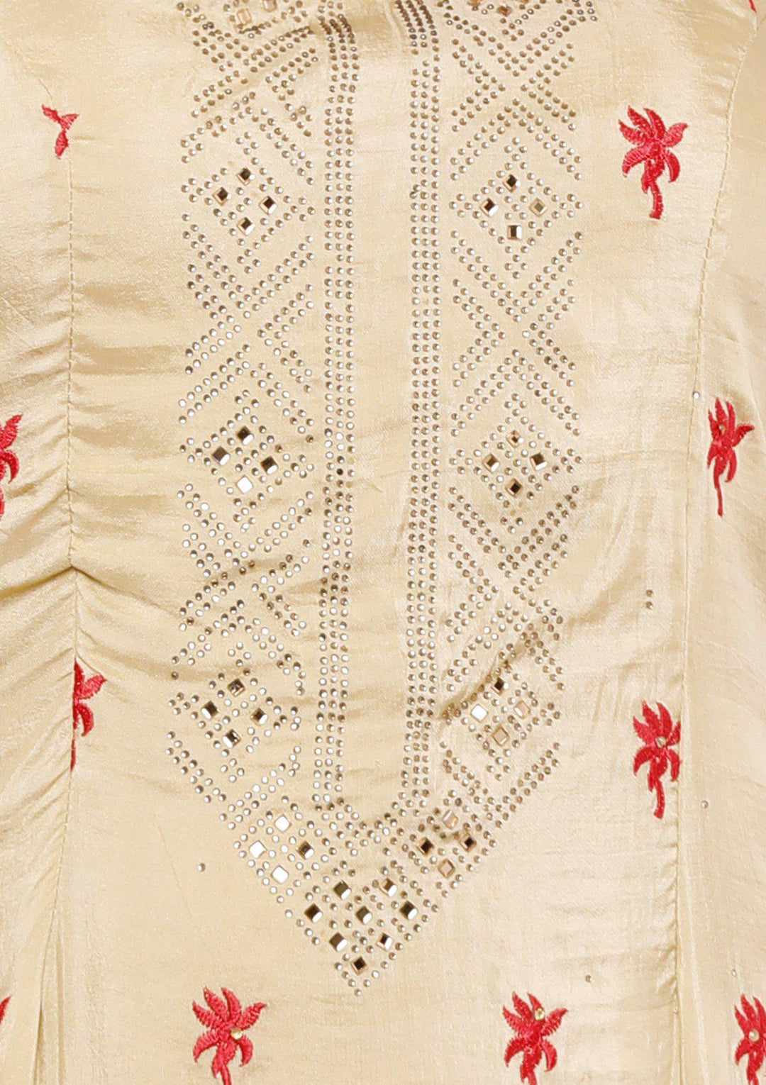 Beige and Red Silk Designer Salwar Suit-Koskii
