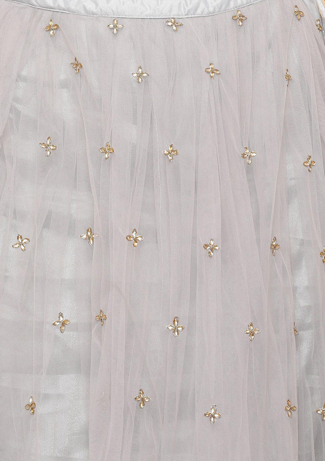 Steel Grey Stonework Silk Designer Lehenga-Koskii