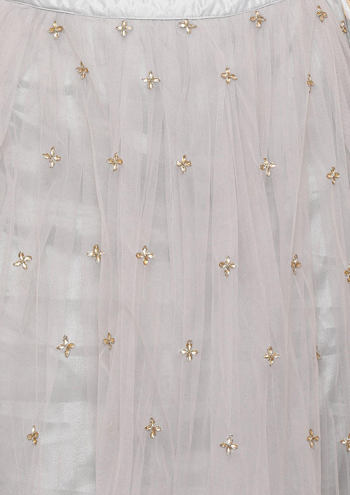 Steel Grey Stonework Silk Designer Lehenga-Koskii
