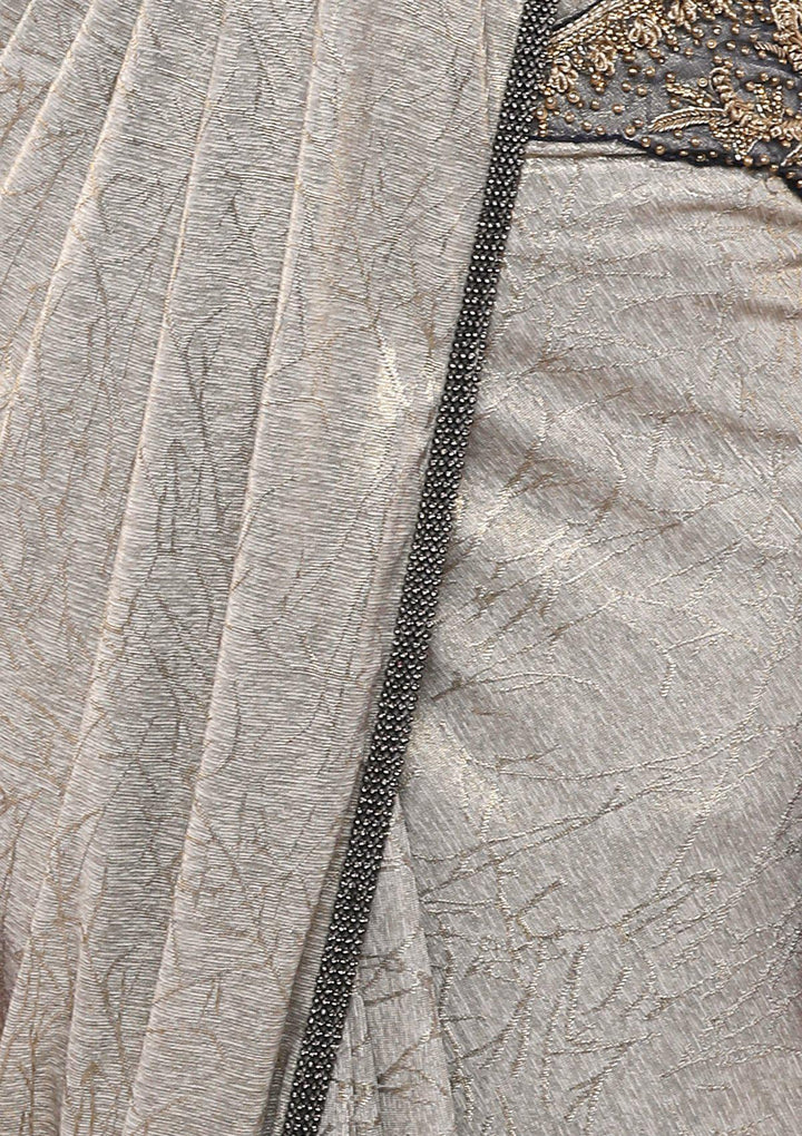 Blue and Grey Embellished Designer Saree-Koskii