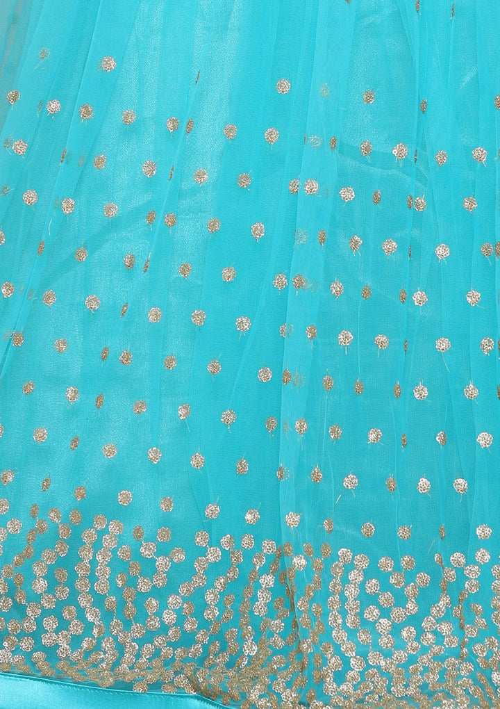 Sky Blue Stone Work Silk Designer Lehenga-Koskii