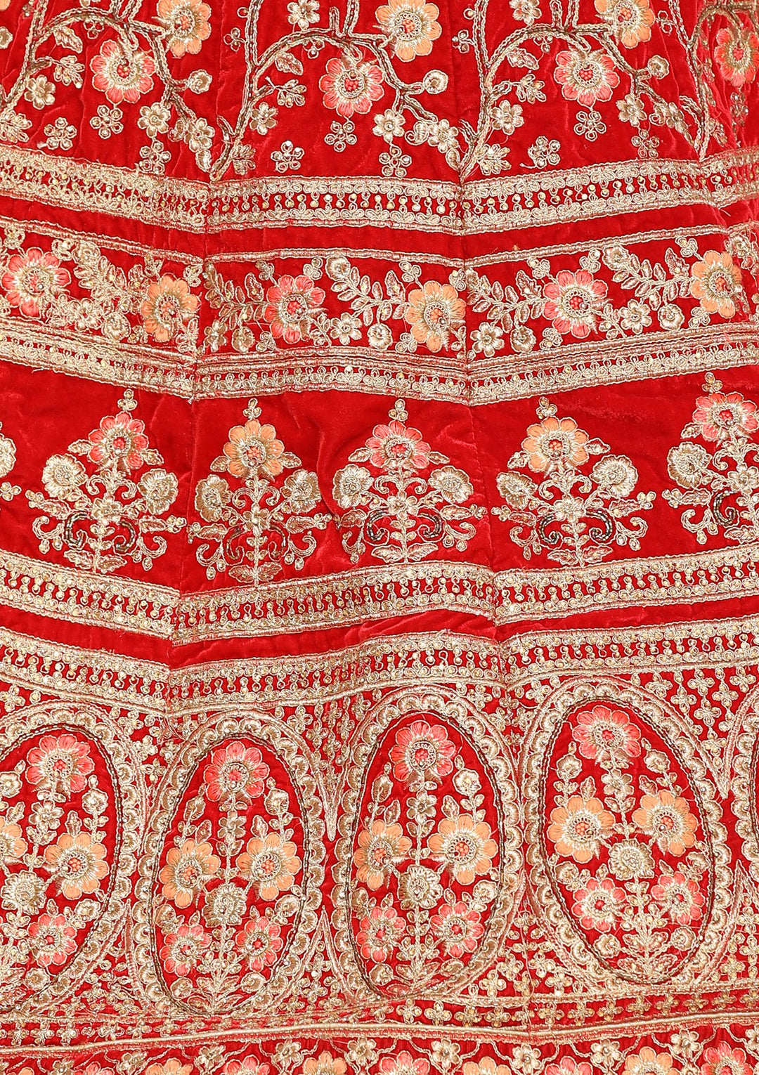 Red Zari Work Velvet Designer Lehenga-Koskii