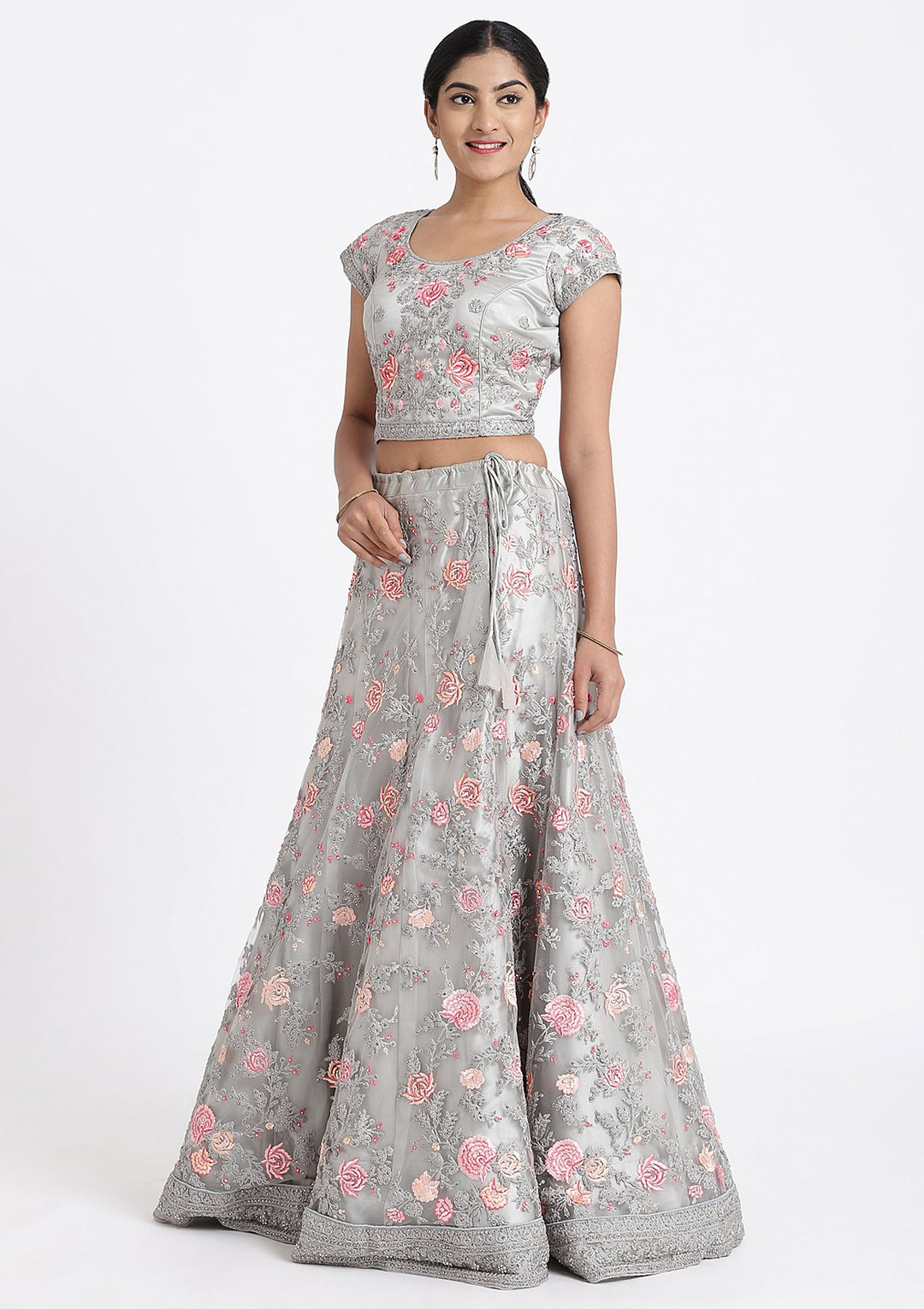 Silver Threadwork Net Designer Lehenga-Koskii