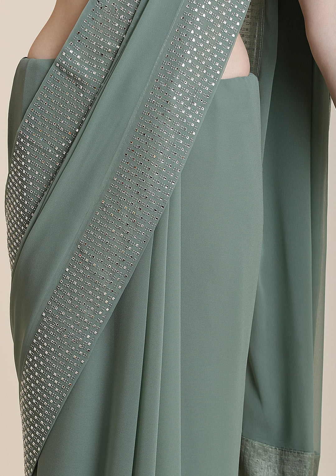 Sea Green Swarovski Georgette Designer Saree-Koskii
