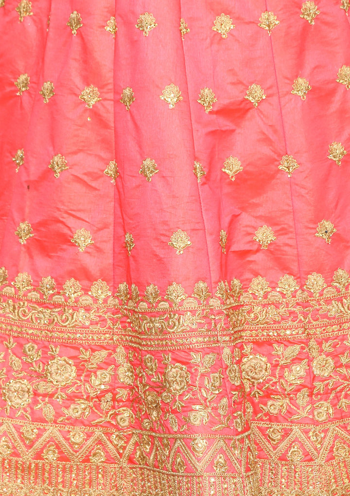 Orange Zari Work Taffeta Silk Designer Lehenga-Koskii