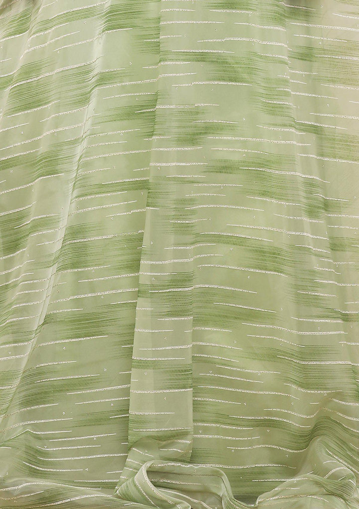 Green Mirror-Work Tissue Designer Lehenga-Koskii