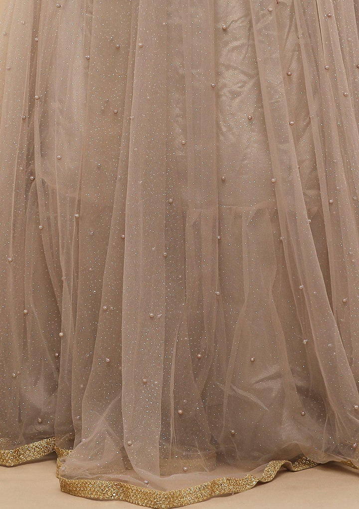 KOSKII BEIGE CUTDANA AND PEARL LEHENGA-Koskii