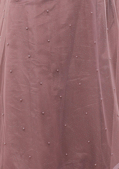 Lavender Pearl Studded Silk Designer Lehenga-Koskii