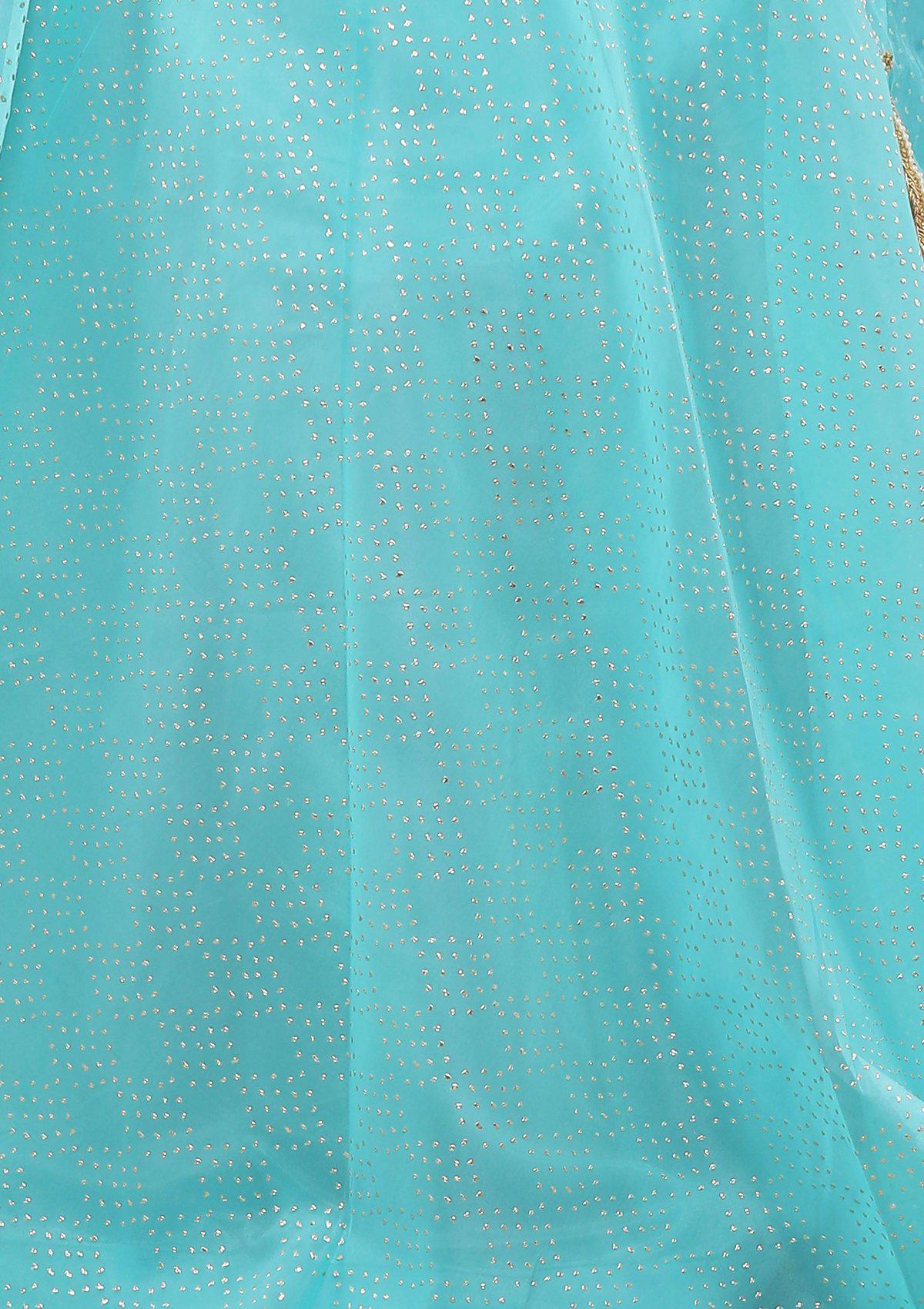Sky Blue Bead Work Silk Designer Lehenga-Koskii