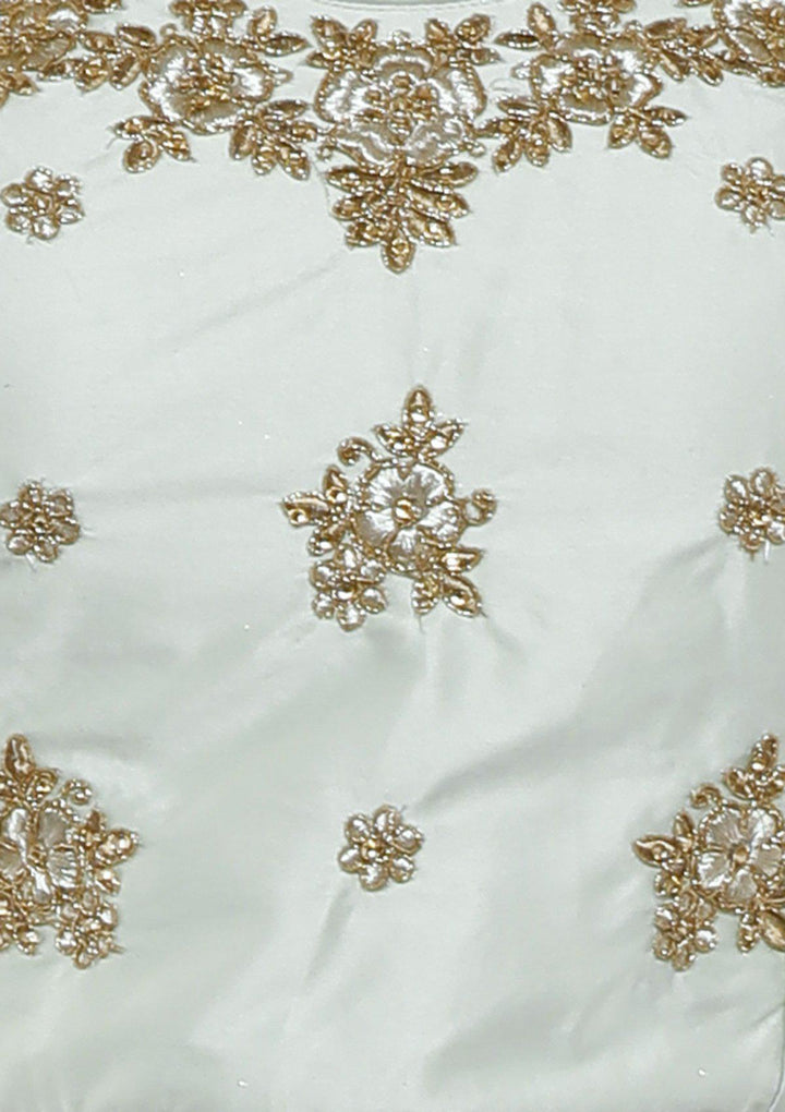 Mint Green Zari Work Silk Designer Lehenga-Koskii