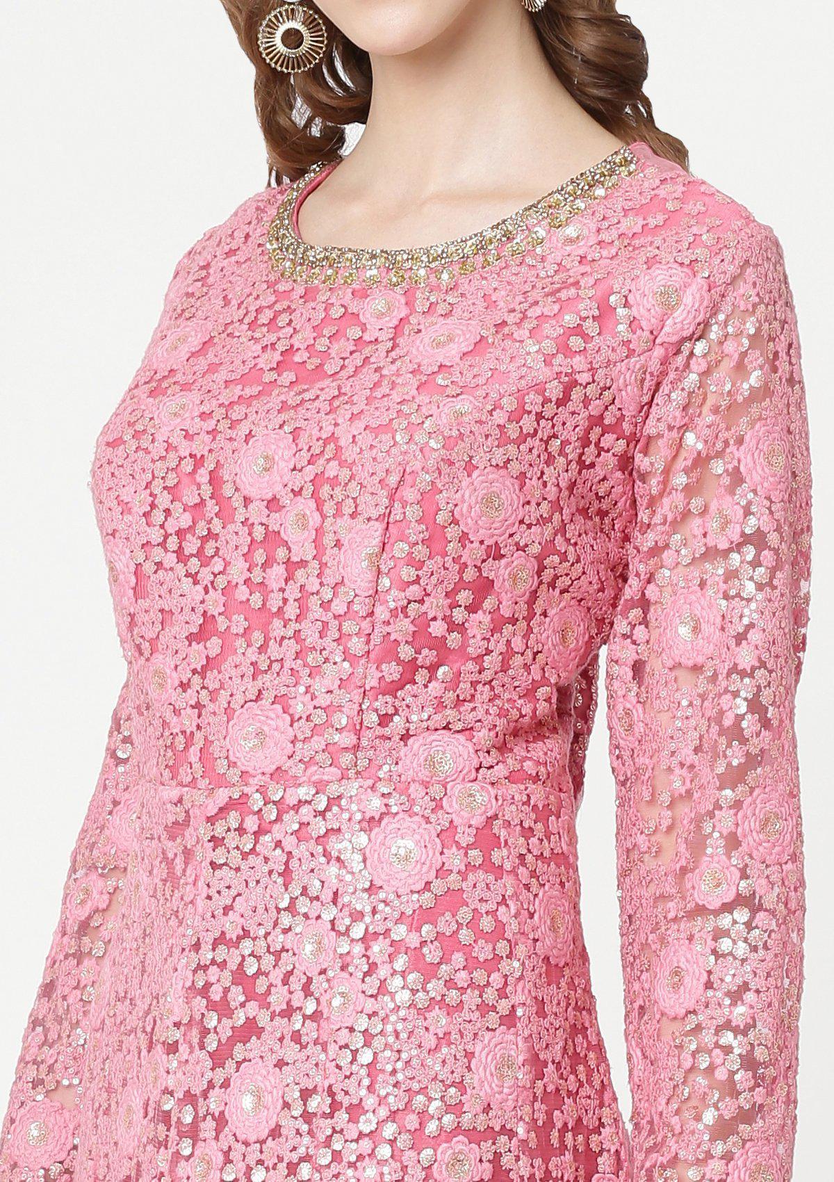 Pink Sequins Net Designer Gown-Koskii