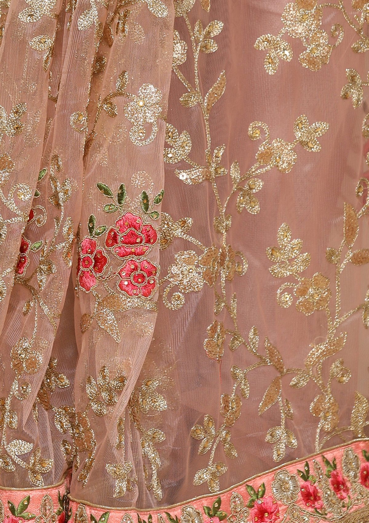 Pink Zari Work Net and Silk Designer Saree-Koskii