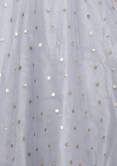 Steel Grey Stonework Net Designer Gown-Koskii