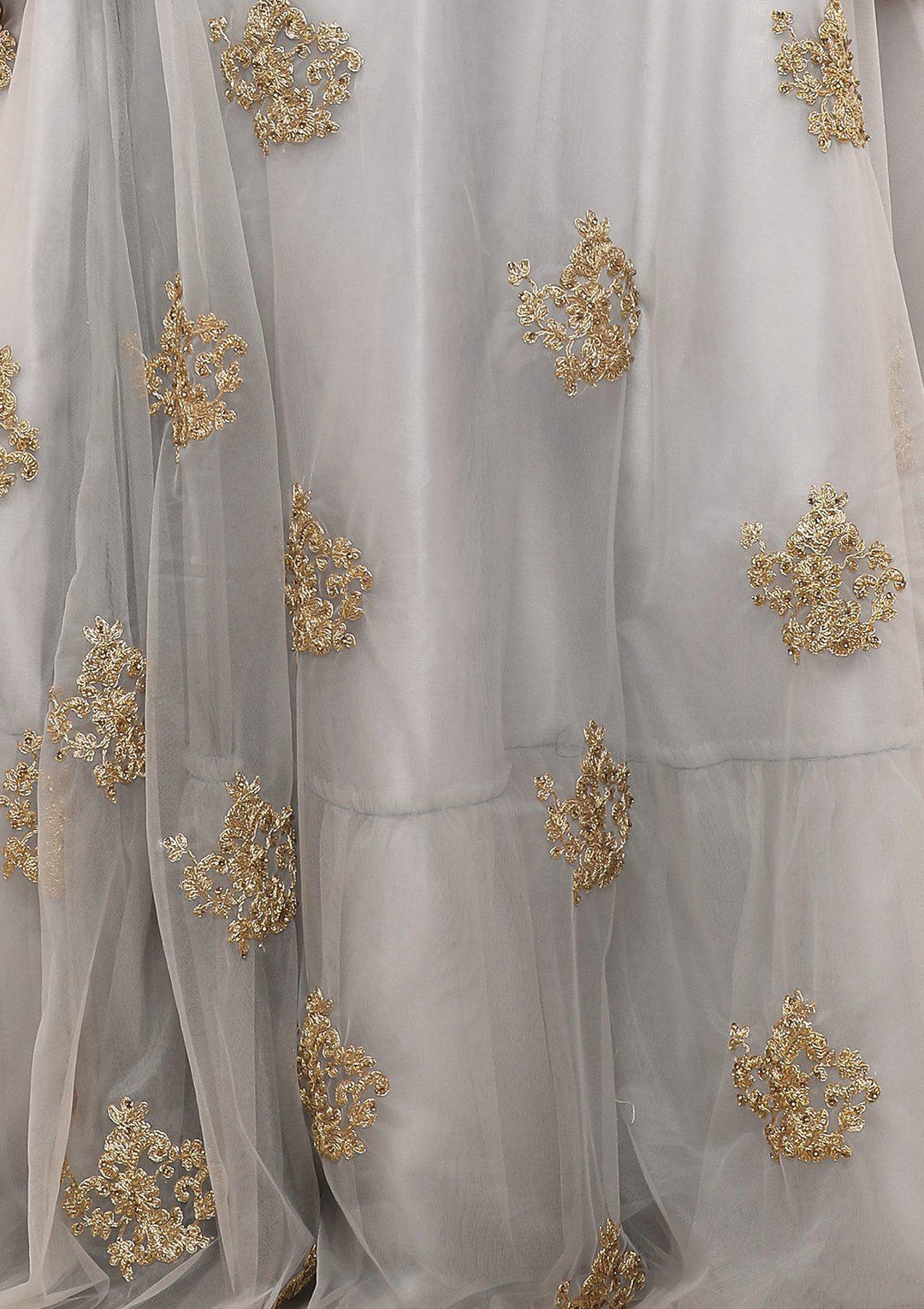 Grey Thread Work Velvet Designer Lehenga-Koskii