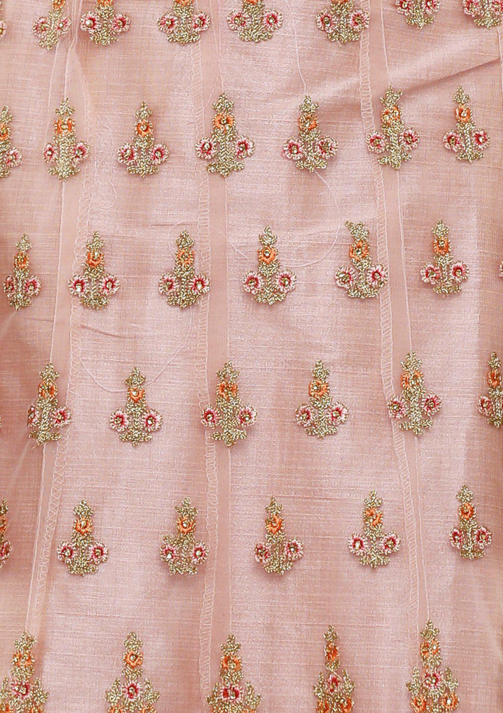 koskii pink net floral work lehenga-Koskii