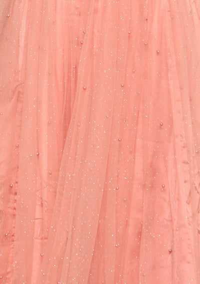 Rose Pink Zari Work Satin Designer Gown-Koskii