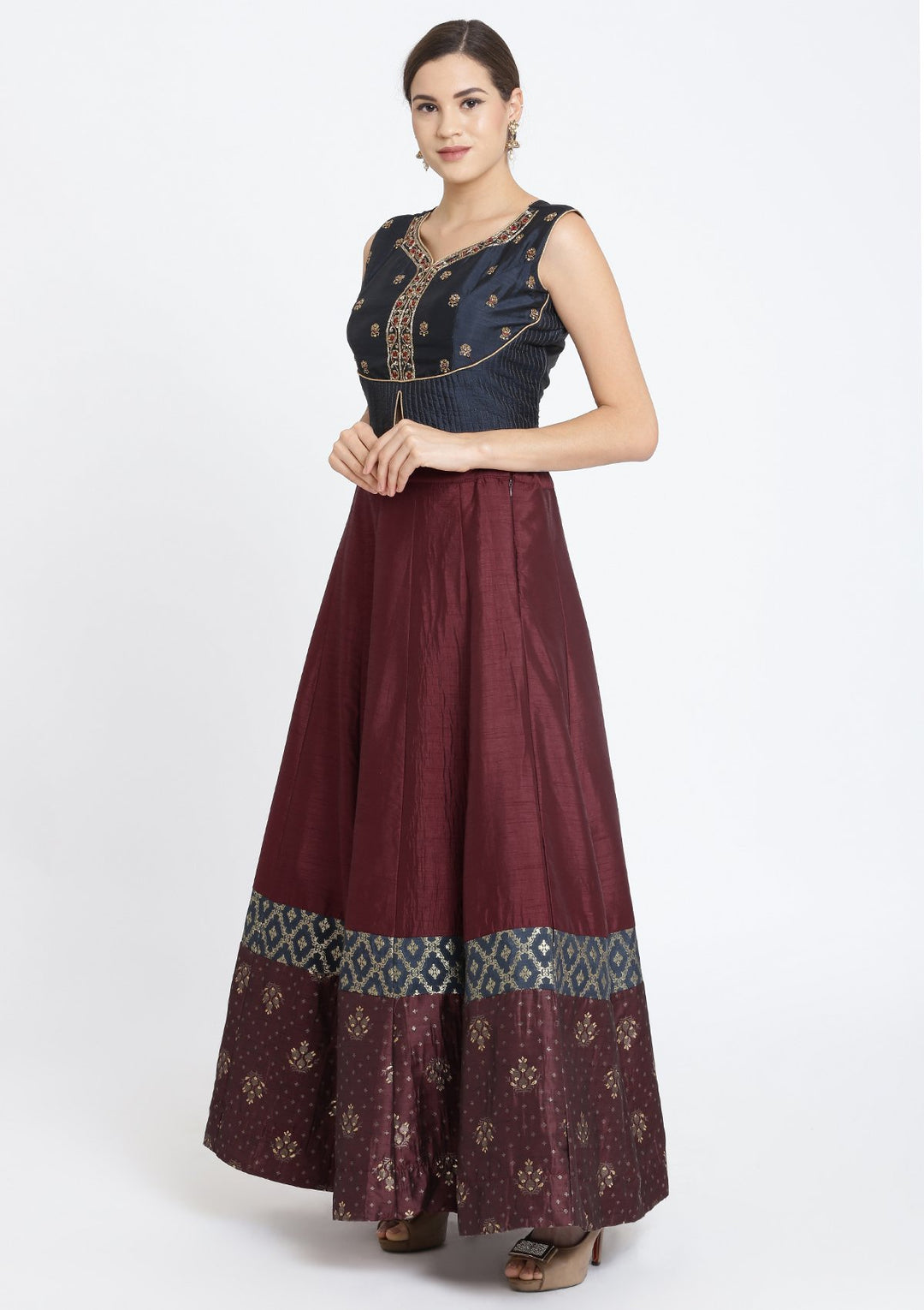 Maroon and Black Cutdana Rawsilk Designer Lehenga-Koskii