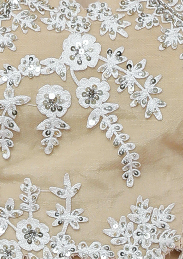 Beige Embellished Silk Designer Lehenga-Koskii