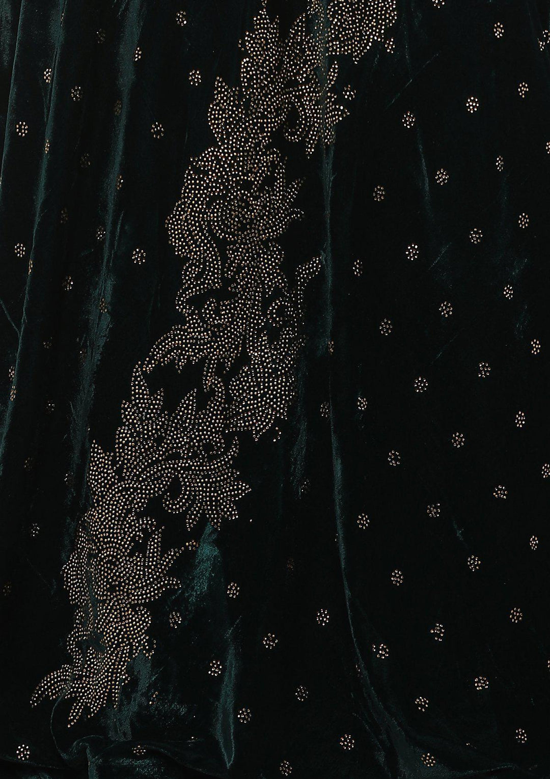 Bottle Green Sequinned Velvet Designer Lehenga-Koskii