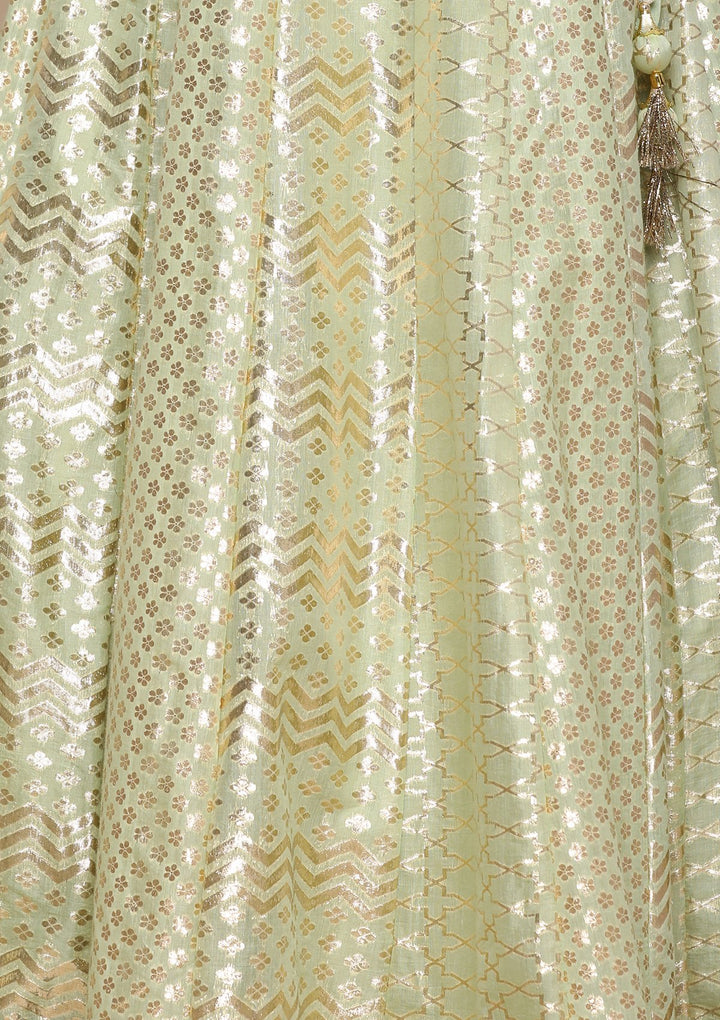Pista Green Gotta Pathi Silk Designer Lehenga-Koskii