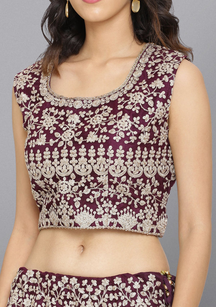 Wine Zariwork Net Designer Lehenga-Koskii