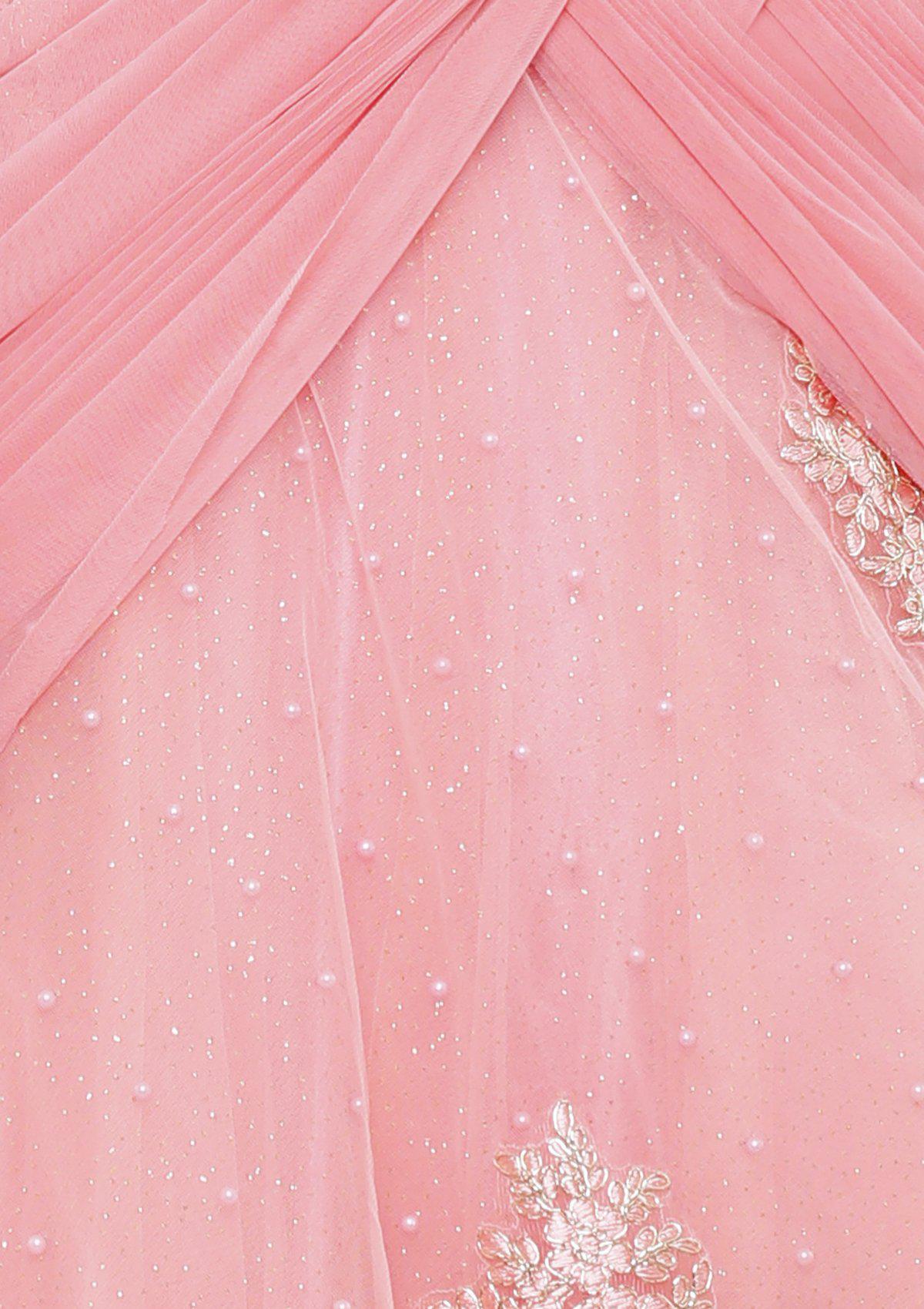 Glittering Pink Embellished Net Designer Gown-Koskii