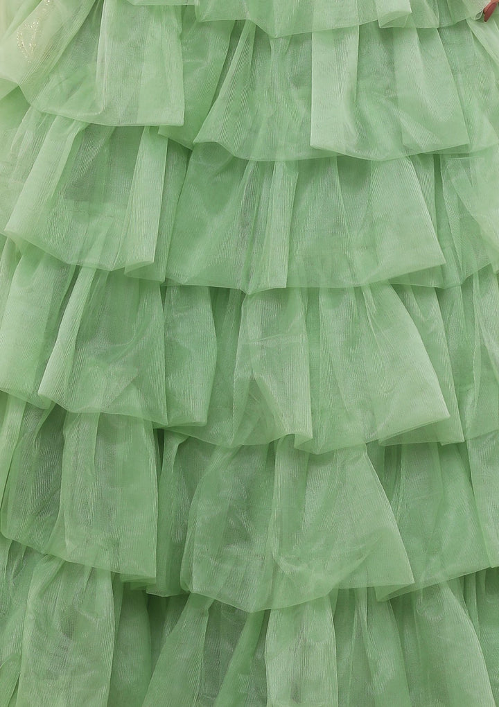 Pista Green Zari Work Net Designer Lehenga-Koskii